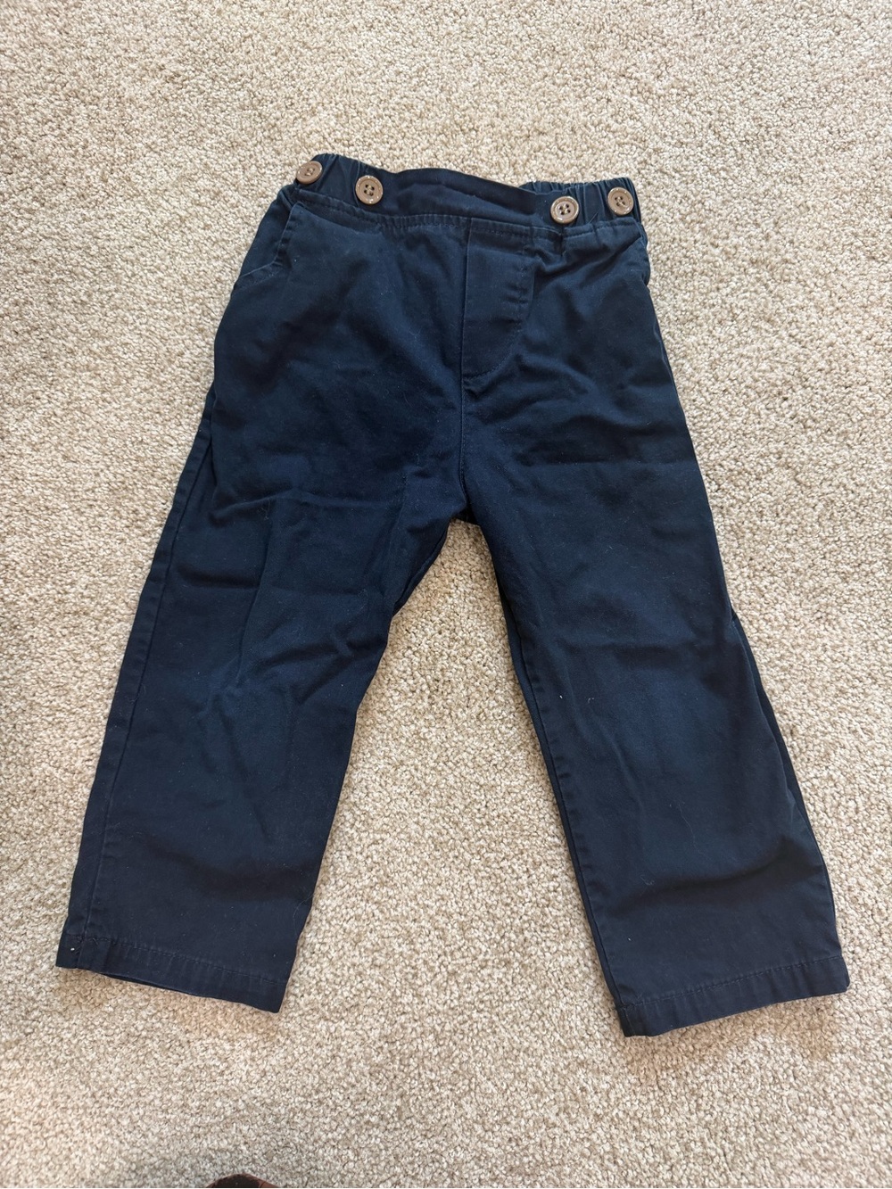 Kids Navy Pull-On Pants with Button Detail